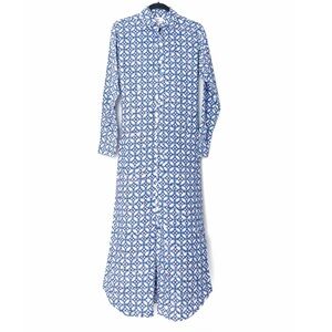 PAX Philomena Maxi Dress Shirt Long Button Front Dress India Blue Cotton